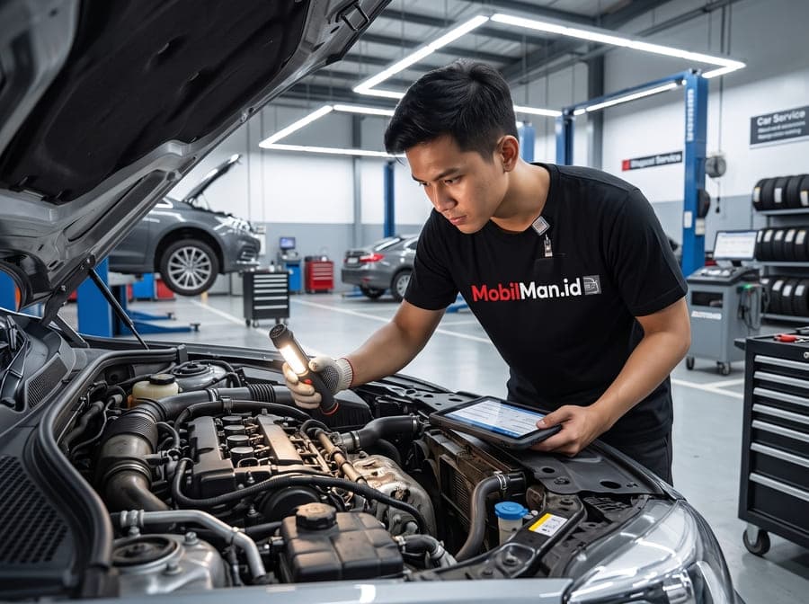 Inspektor Mobilman.id memeriksa mesin mobil bekas